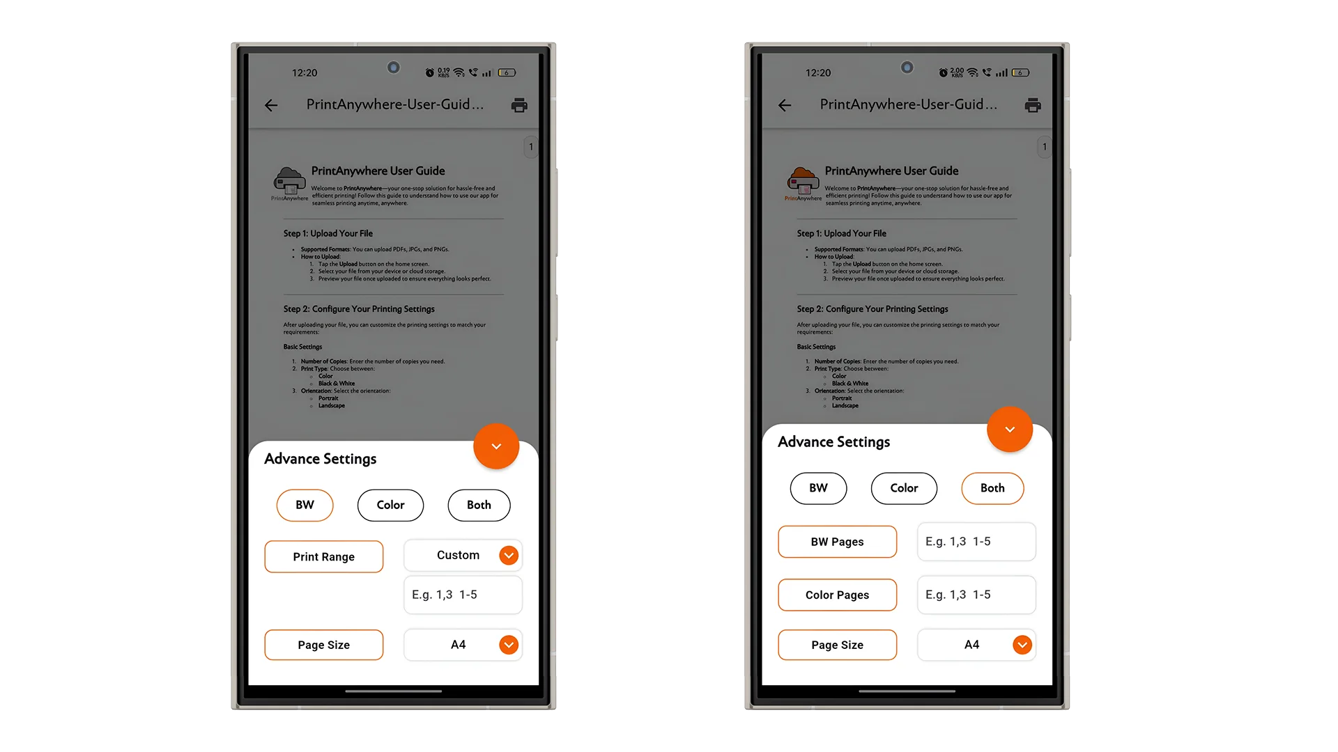 PrintAnywhere app screen