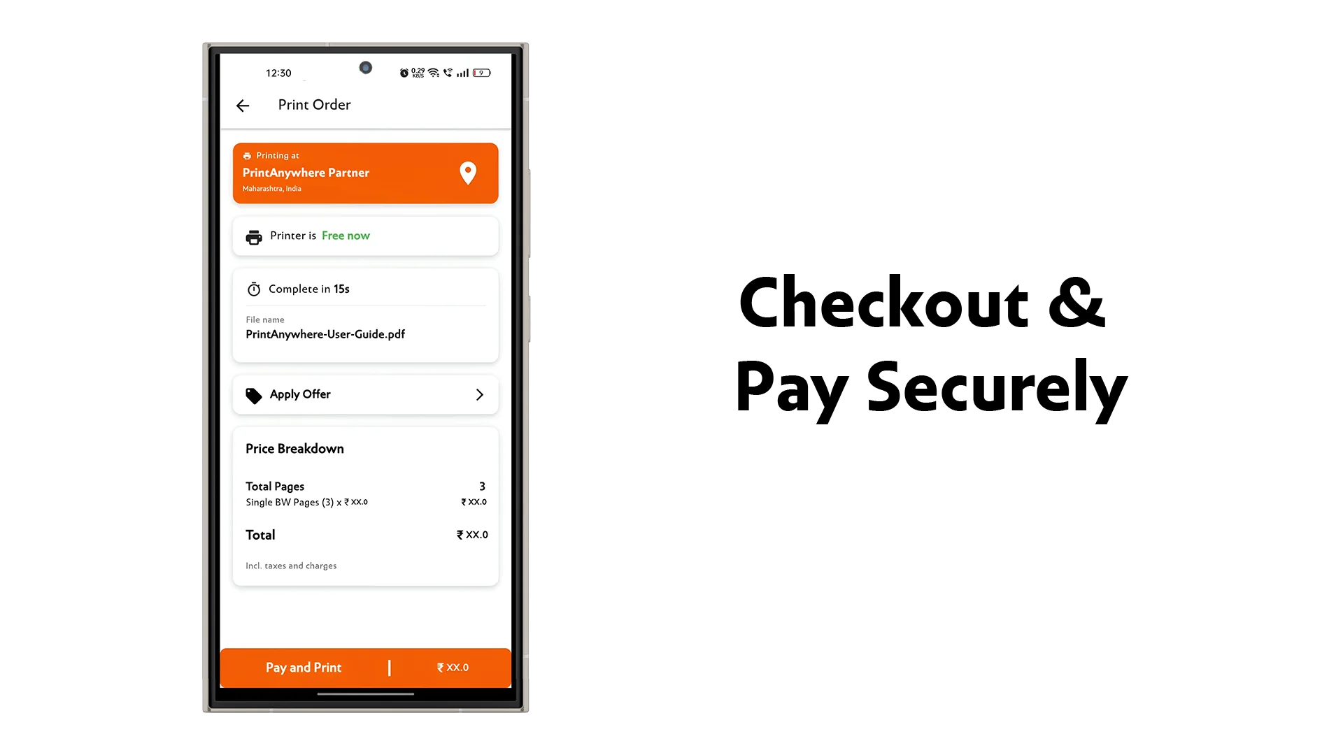 Step 4: Scan and Print screen in the PrintAnywhere app